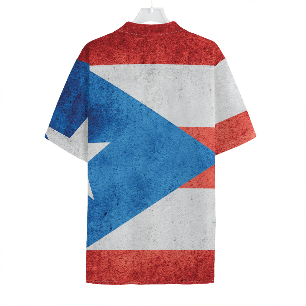 Grunge Puerto Rican Flag Print Hawaiian Shirt