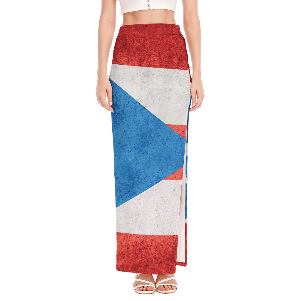 Grunge Puerto Rican Flag Print High Slit Maxi Skirt