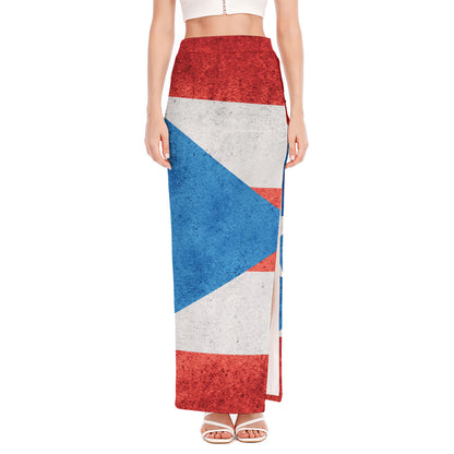 Grunge Puerto Rican Flag Print High Slit Maxi Skirt