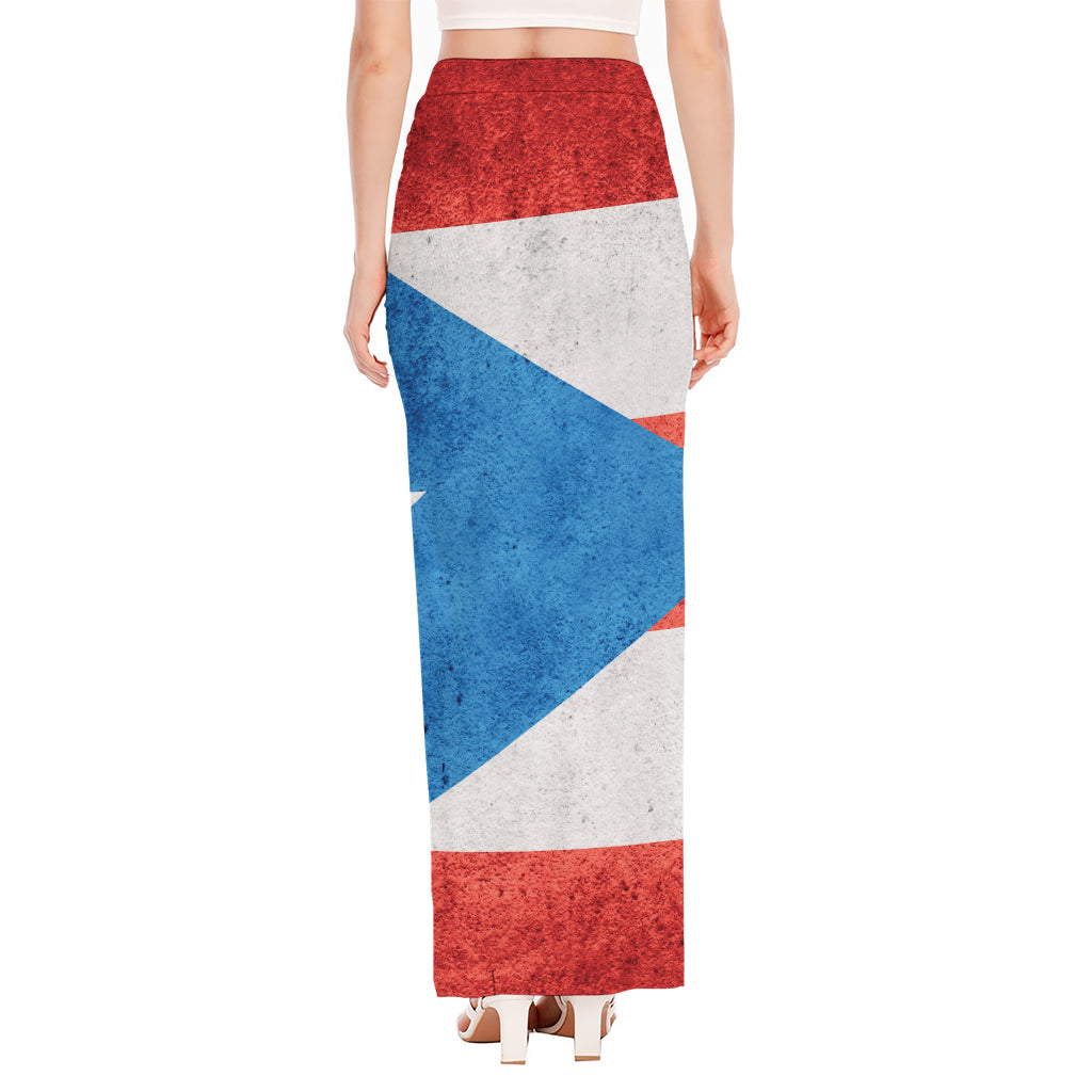 Grunge Puerto Rican Flag Print High Slit Maxi Skirt