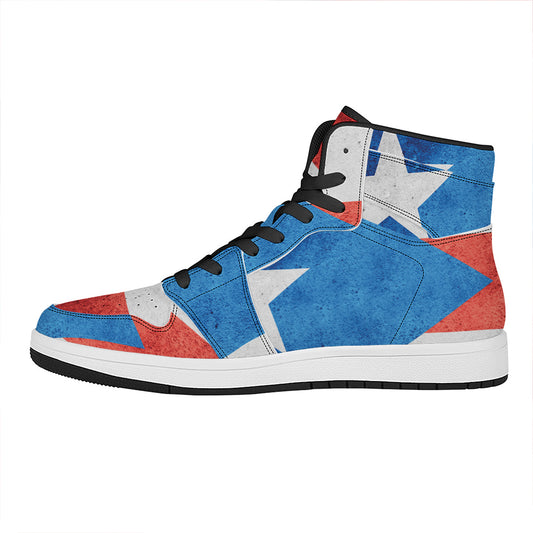 Grunge Puerto Rican Flag Print High Top Leather Sneakers