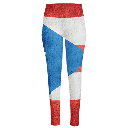 Grunge Puerto Rican Flag Print High-Waisted Pocket Leggings