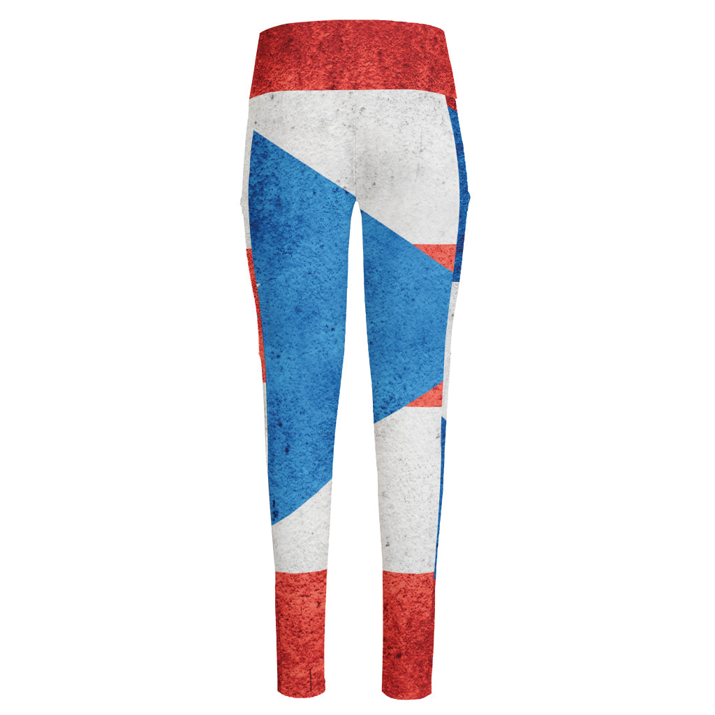 Grunge Puerto Rican Flag Print High-Waisted Pocket Leggings