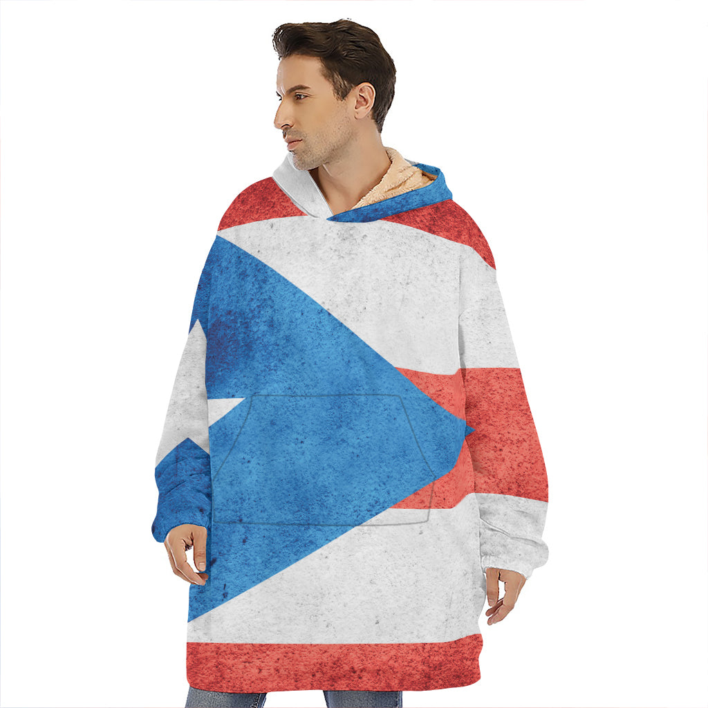 Grunge Puerto Rican Flag Print Hoodie Blanket
