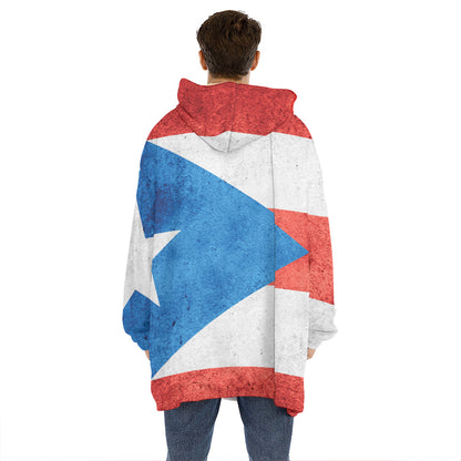 Grunge Puerto Rican Flag Print Hoodie Blanket