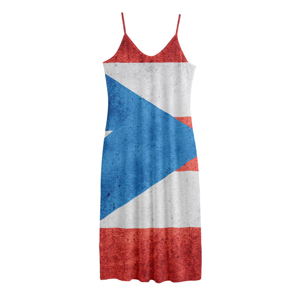 Grunge Puerto Rican Flag Print Jersey Midi Cami Dress