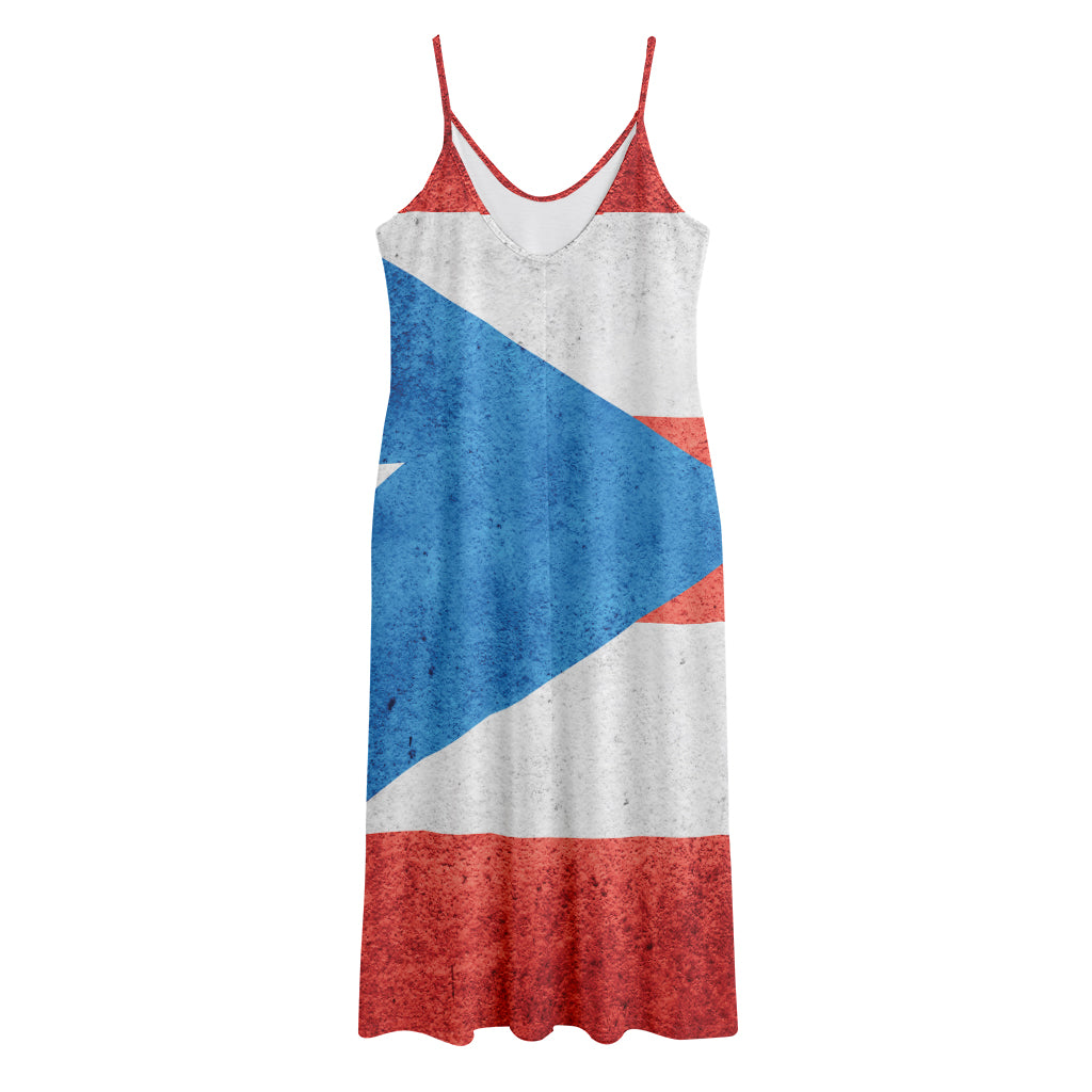 Grunge Puerto Rican Flag Print Jersey Midi Cami Dress