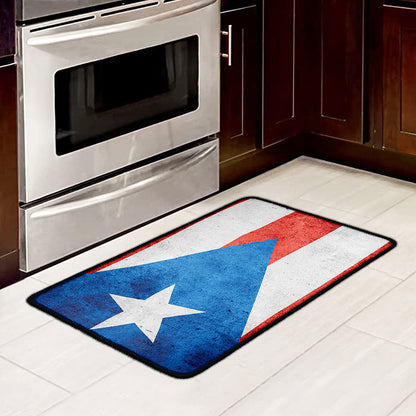 Grunge Puerto Rican Flag Print Kitchen Mat