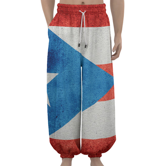Grunge Puerto Rican Flag Print Lantern Pants