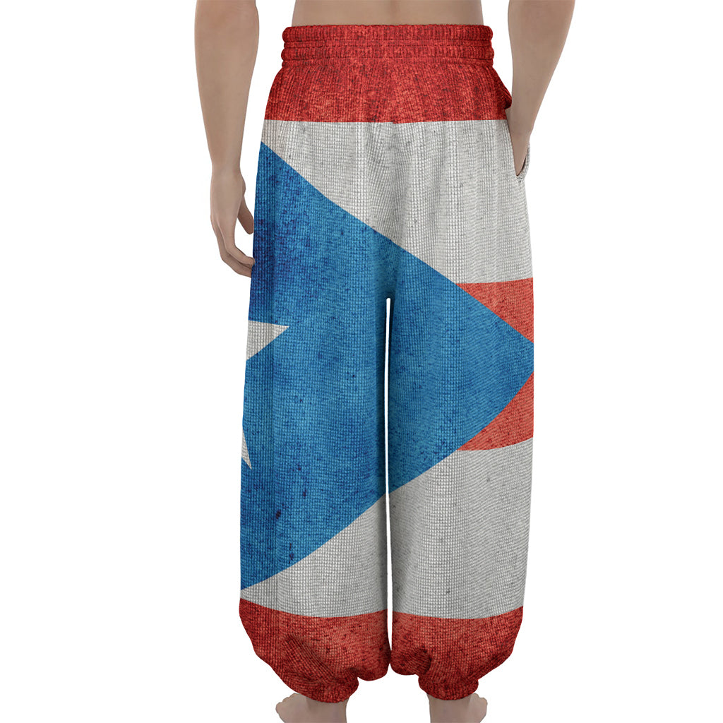 Grunge Puerto Rican Flag Print Lantern Pants