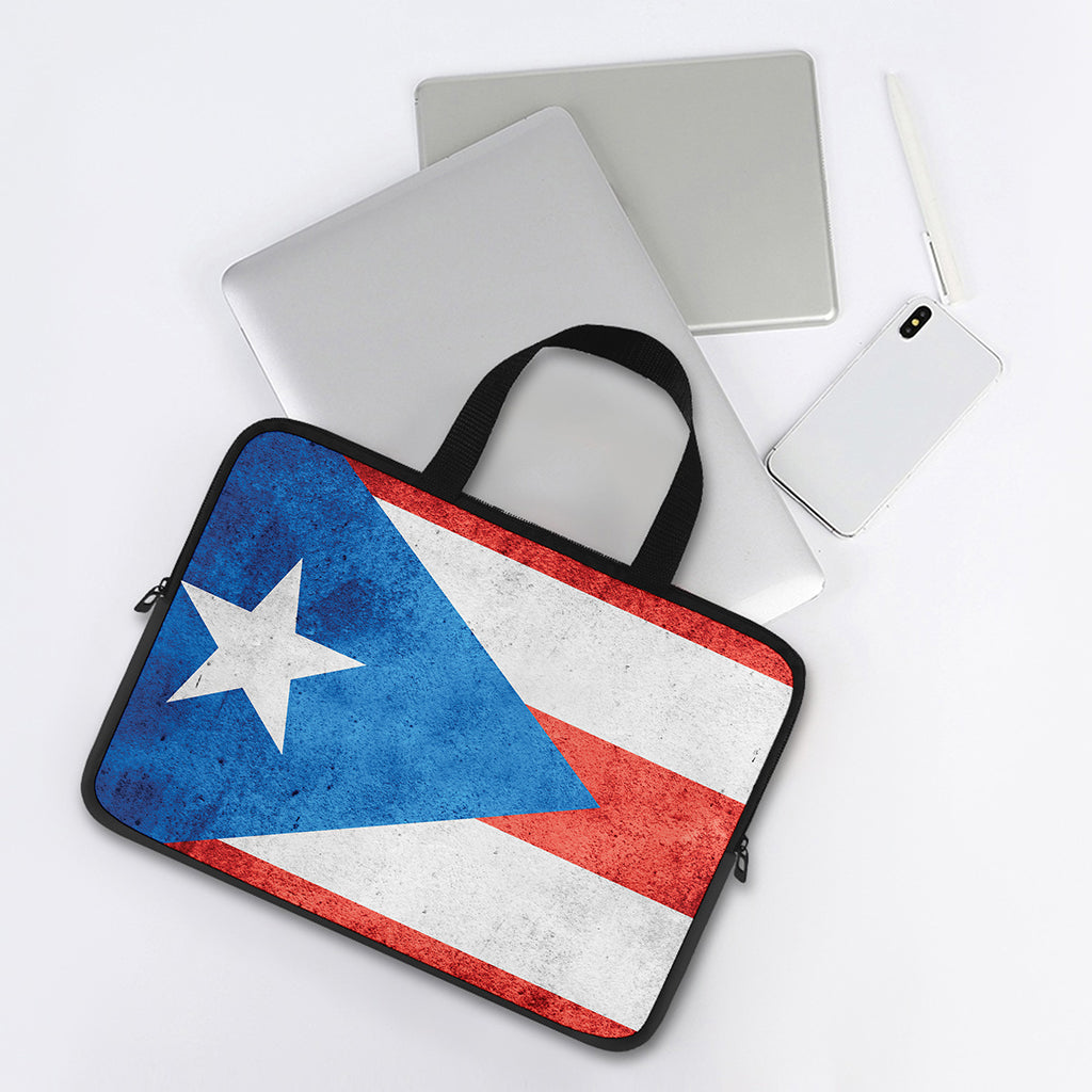 Grunge Puerto Rican Flag Print Laptop Sleeve With Handle