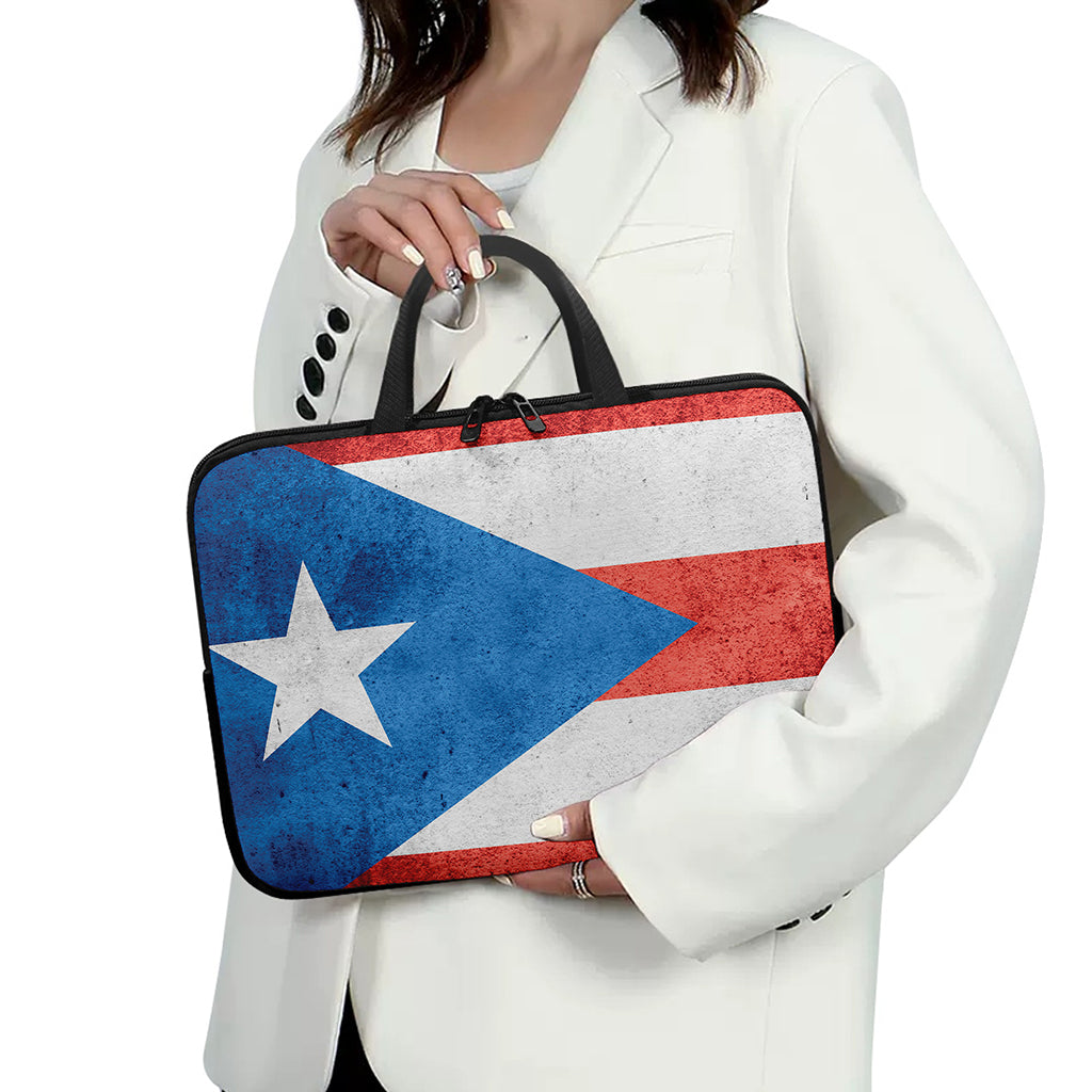 Grunge Puerto Rican Flag Print Laptop Sleeve With Handle