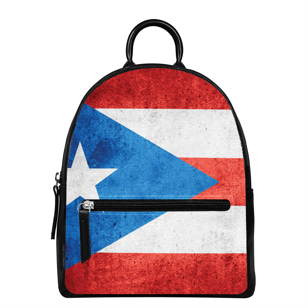 Grunge Puerto Rican Flag Print Leather Backpack