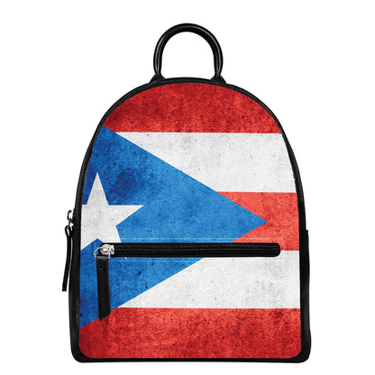 Grunge Puerto Rican Flag Print Leather Backpack