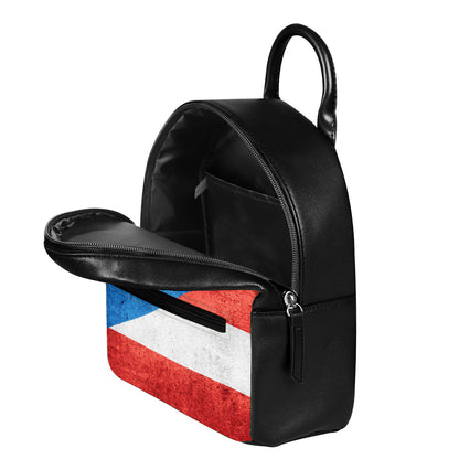 Grunge Puerto Rican Flag Print Leather Backpack