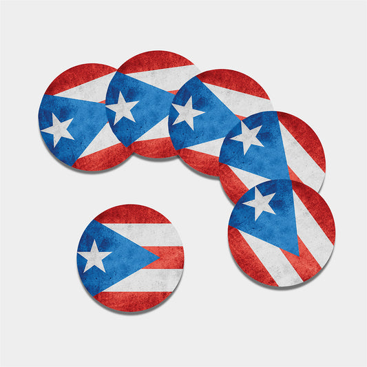 Grunge Puerto Rican Flag Print Leather Coaster Set