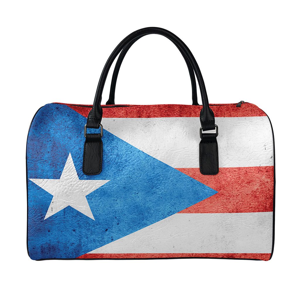 Grunge Puerto Rican Flag Print Leather Duffle Bag