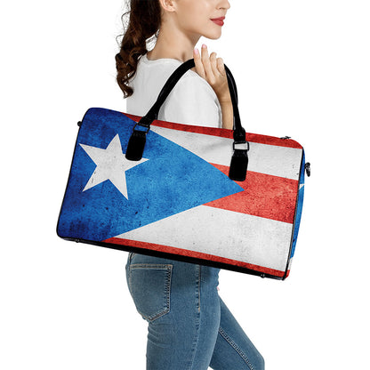 Grunge Puerto Rican Flag Print Leather Duffle Bag