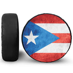 Grunge Puerto Rican Flag Print Leather Spare Tire Cover
