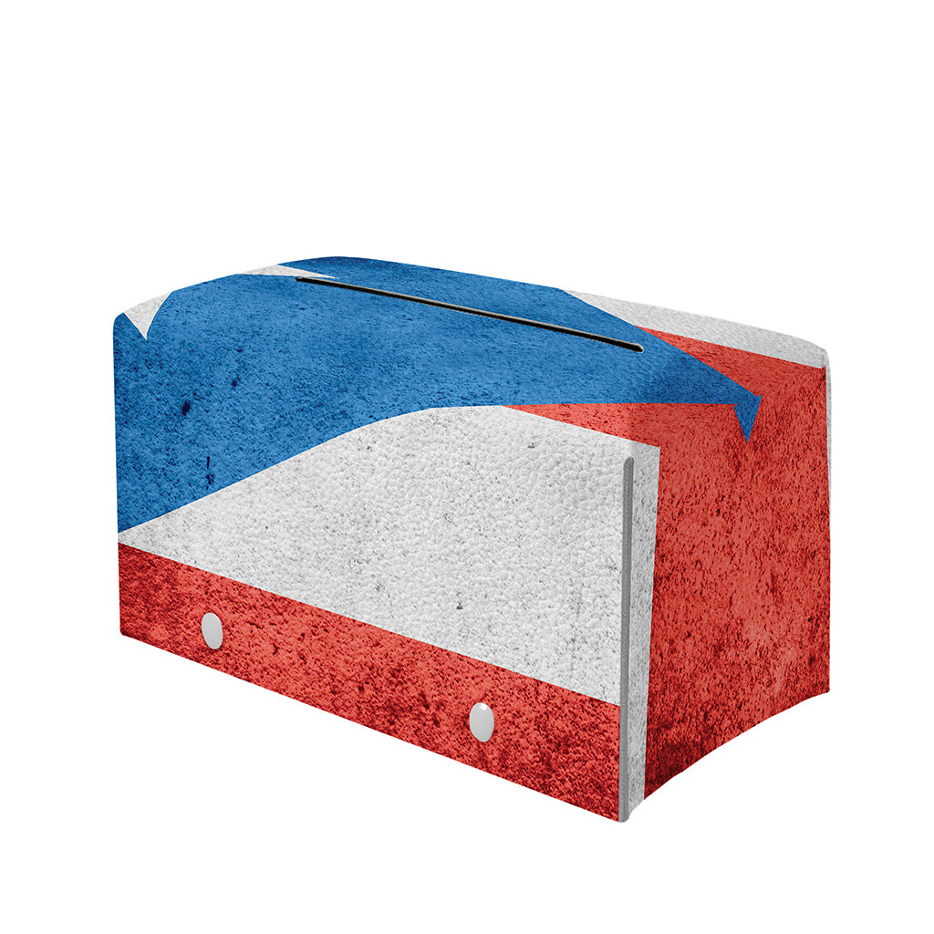 Grunge Puerto Rican Flag Print Leather Tissue Box Cover
