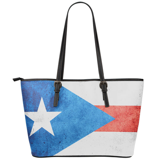 Grunge Puerto Rican Flag Print Leather Tote Bag