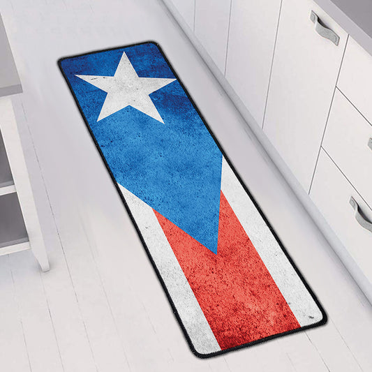 Grunge Puerto Rican Flag Print Long Kitchen Mat