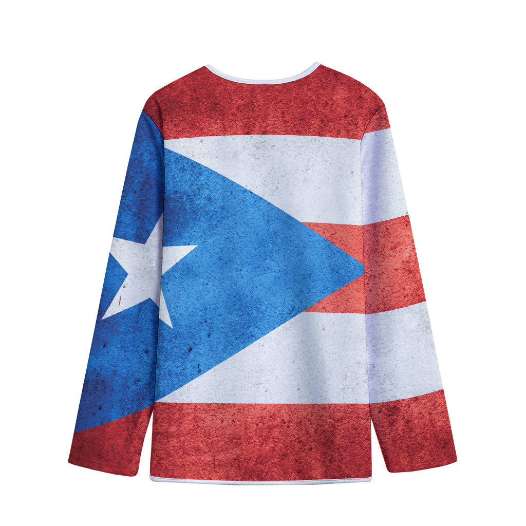 Grunge Puerto Rican Flag Print Long Sleeve Short Coat