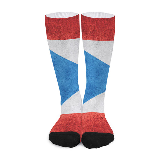 Grunge Puerto Rican Flag Print Long Socks