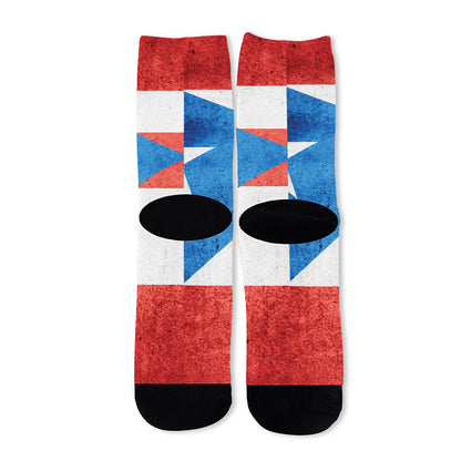 Grunge Puerto Rican Flag Print Long Socks