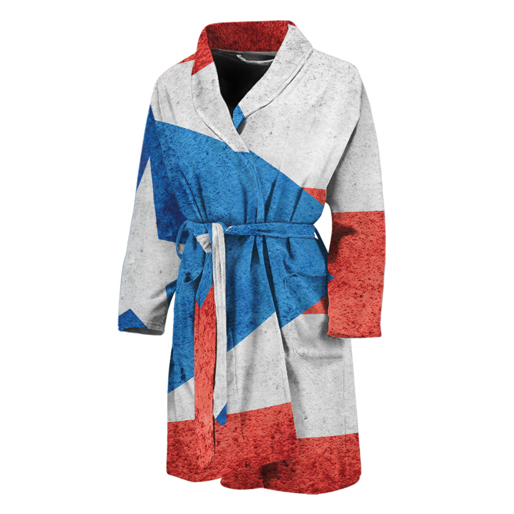 Grunge Puerto Rican Flag Print Men's Bathrobe
