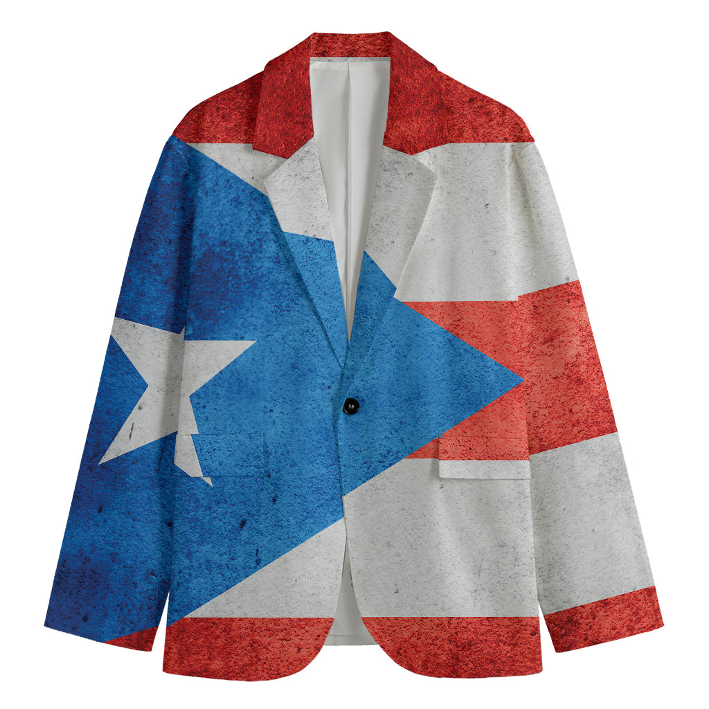 Grunge Puerto Rican Flag Print Men's Blazer
