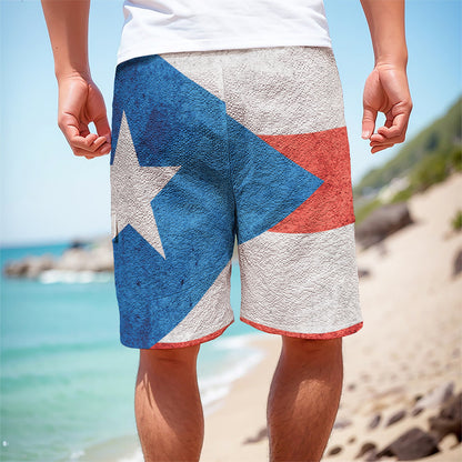 Grunge Puerto Rican Flag Print Men's Cargo Shorts