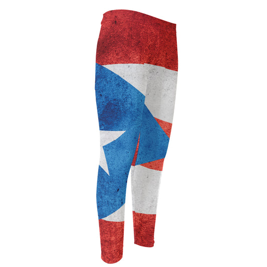 Grunge Puerto Rican Flag Print Men's Compression Pants