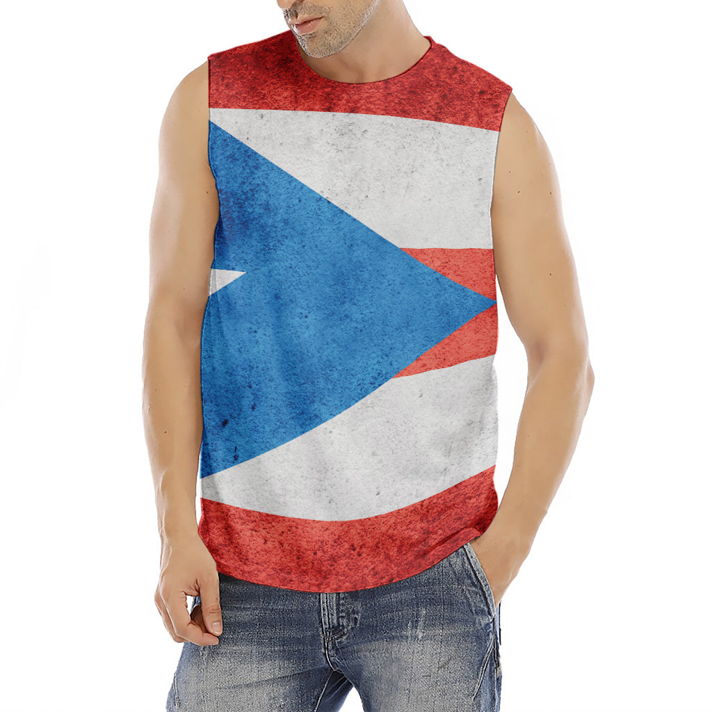 Grunge Puerto Rican Flag Print Men's Fitness Tank Top