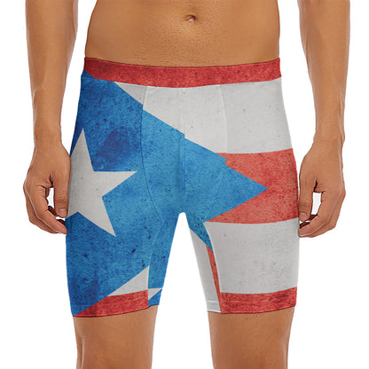 Grunge Puerto Rican Flag Print Men's Long Boxer Briefs