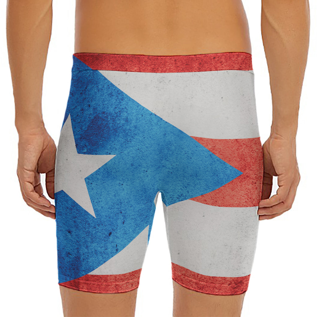 Grunge Puerto Rican Flag Print Men's Long Boxer Briefs
