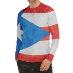 Grunge Puerto Rican Flag Print Men's Long Sleeve Rash Guard