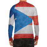 Grunge Puerto Rican Flag Print Men's Long Sleeve Rash Guard