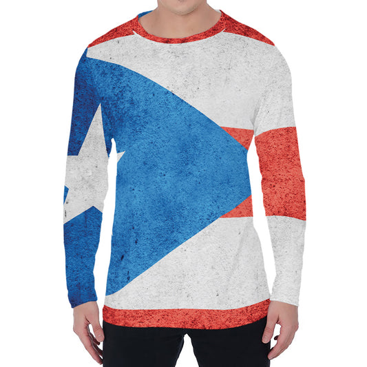 Grunge Puerto Rican Flag Print Men's Long Sleeve T-Shirt