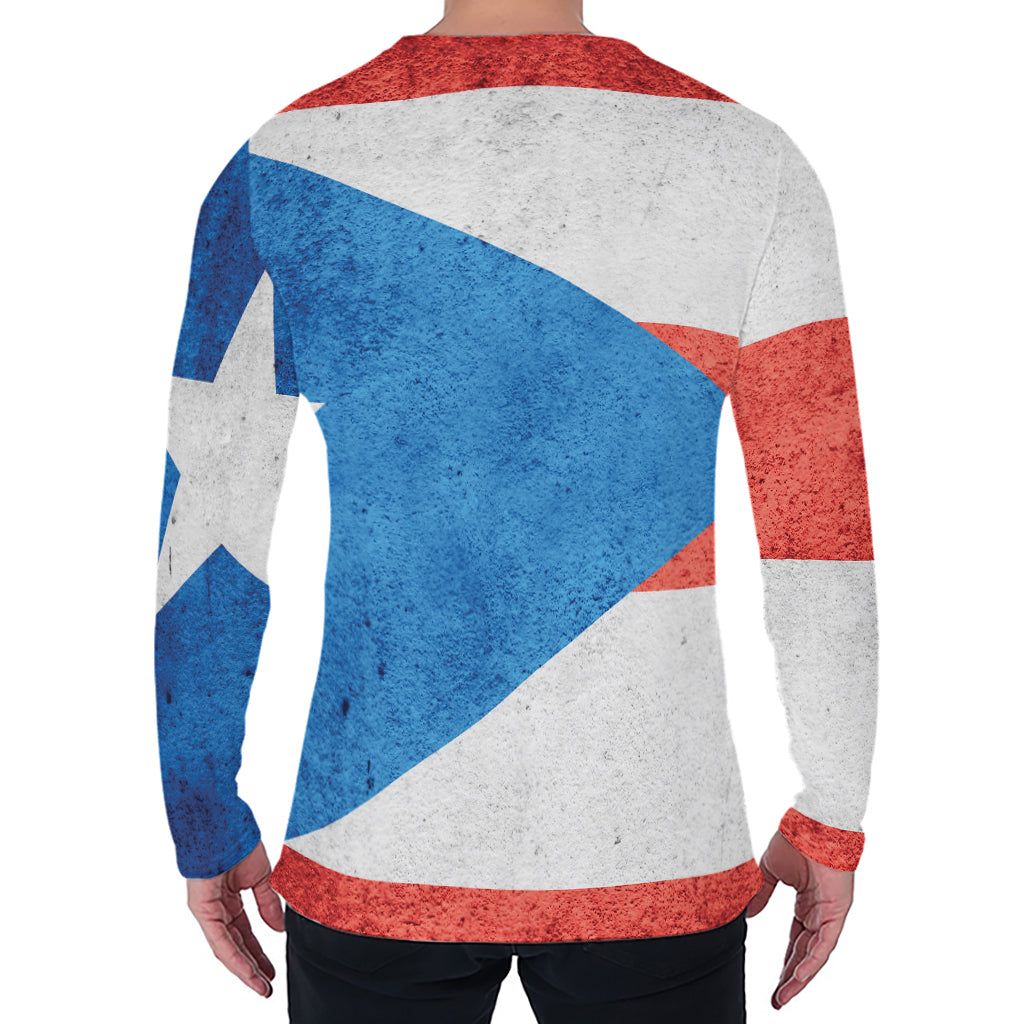 Grunge Puerto Rican Flag Print Men's Long Sleeve T-Shirt