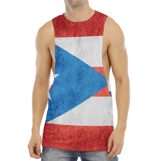 Grunge Puerto Rican Flag Print Men's Muscle Tank Top