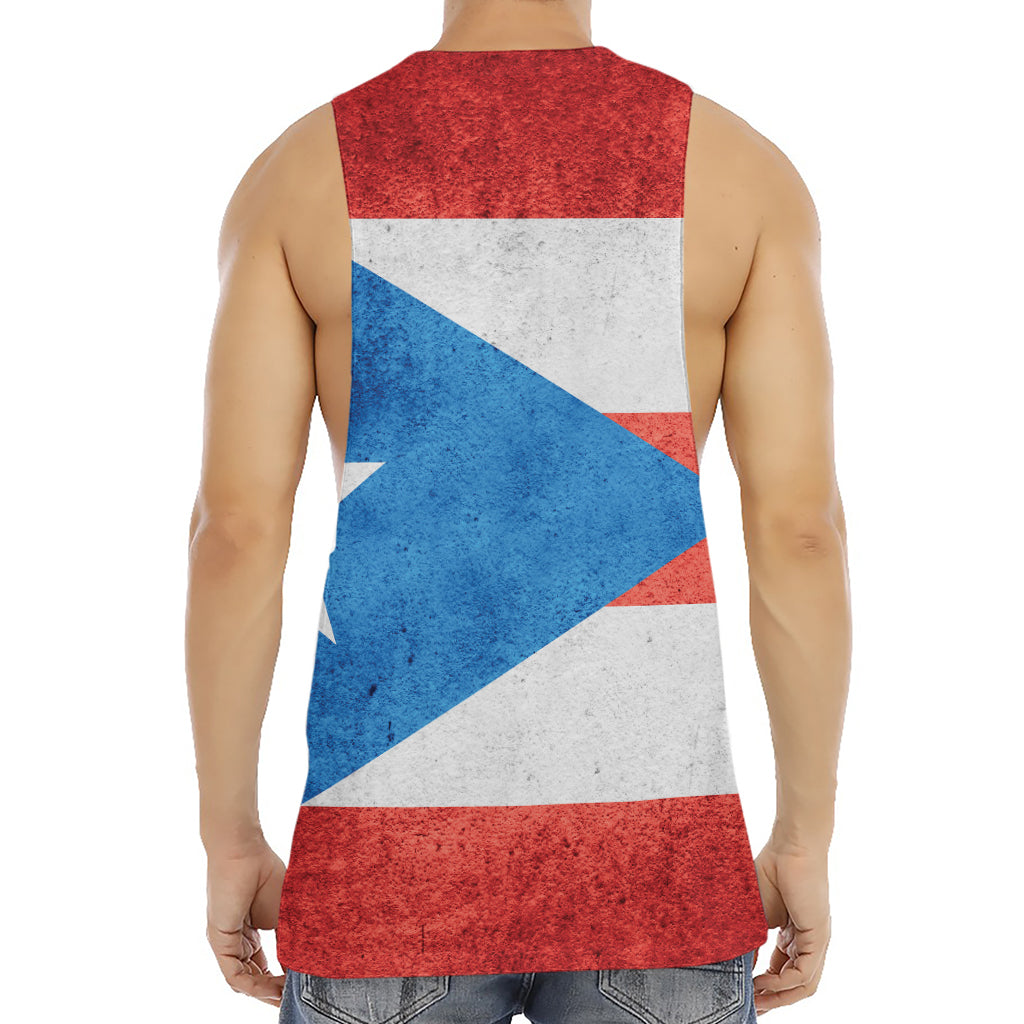 Grunge Puerto Rican Flag Print Men's Muscle Tank Top