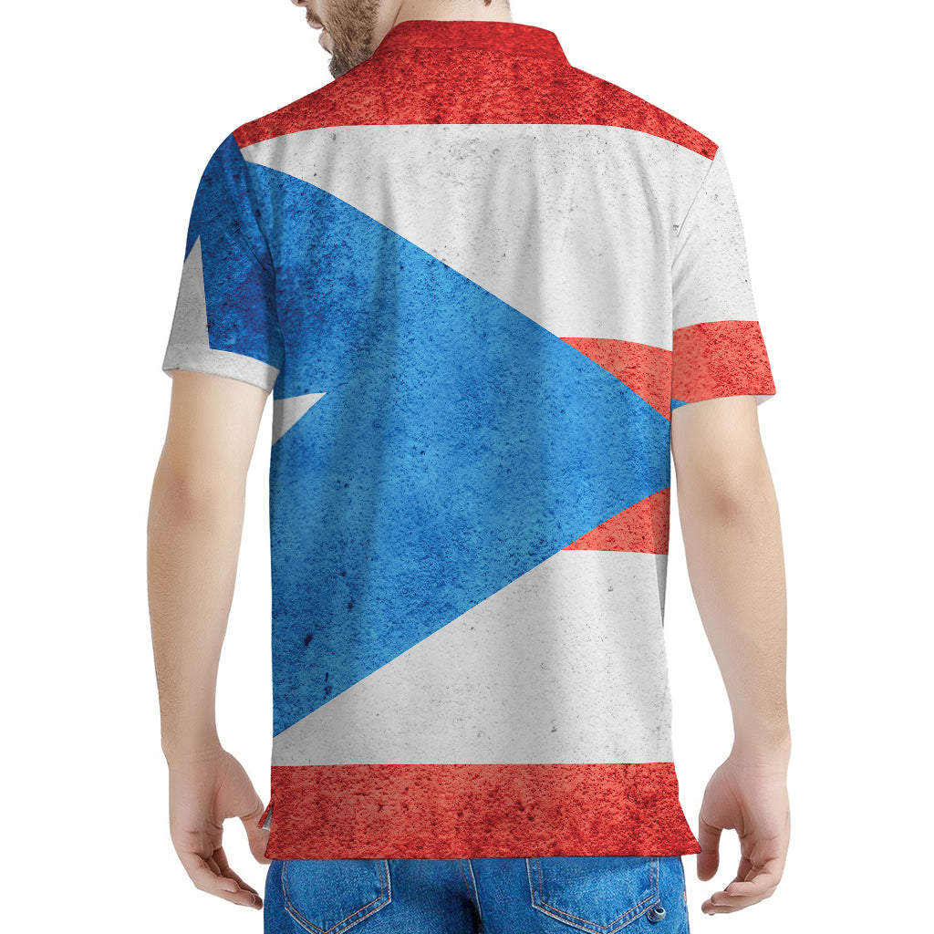 Grunge Puerto Rican Flag Print Men's Polo Shirt
