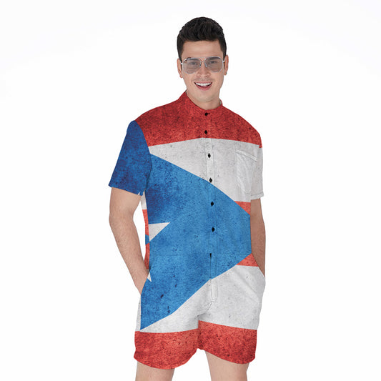 Grunge Puerto Rican Flag Print Men's Rompers