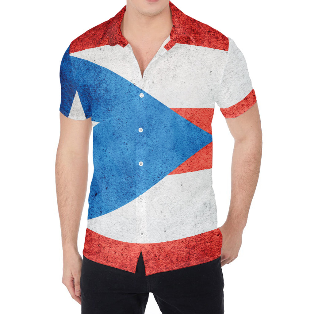 Grunge Puerto Rican Flag Print Men's Shirt