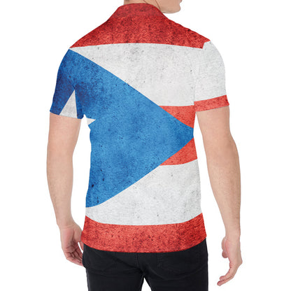 Grunge Puerto Rican Flag Print Men's Shirt