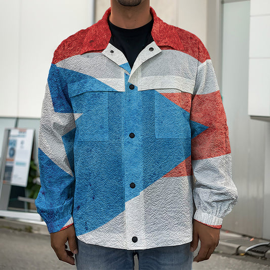 Grunge Puerto Rican Flag Print Men's Shirt Jacket