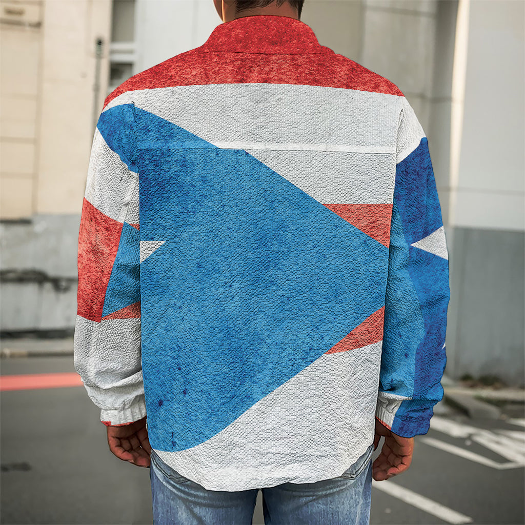 Grunge Puerto Rican Flag Print Men's Shirt Jacket