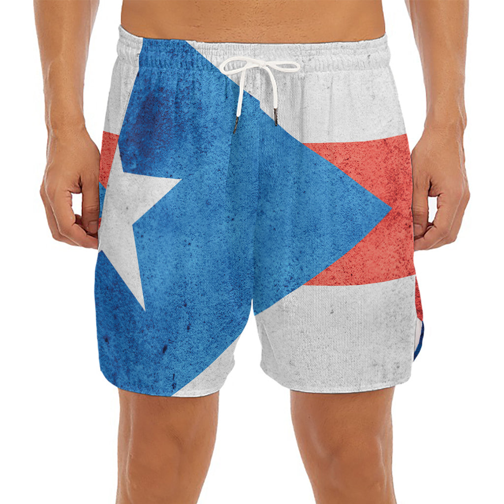 Grunge Puerto Rican Flag Print Men's Split Running Shorts