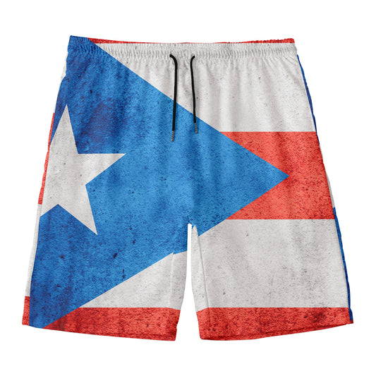 Grunge Puerto Rican Flag Print Men's Swim Trunks